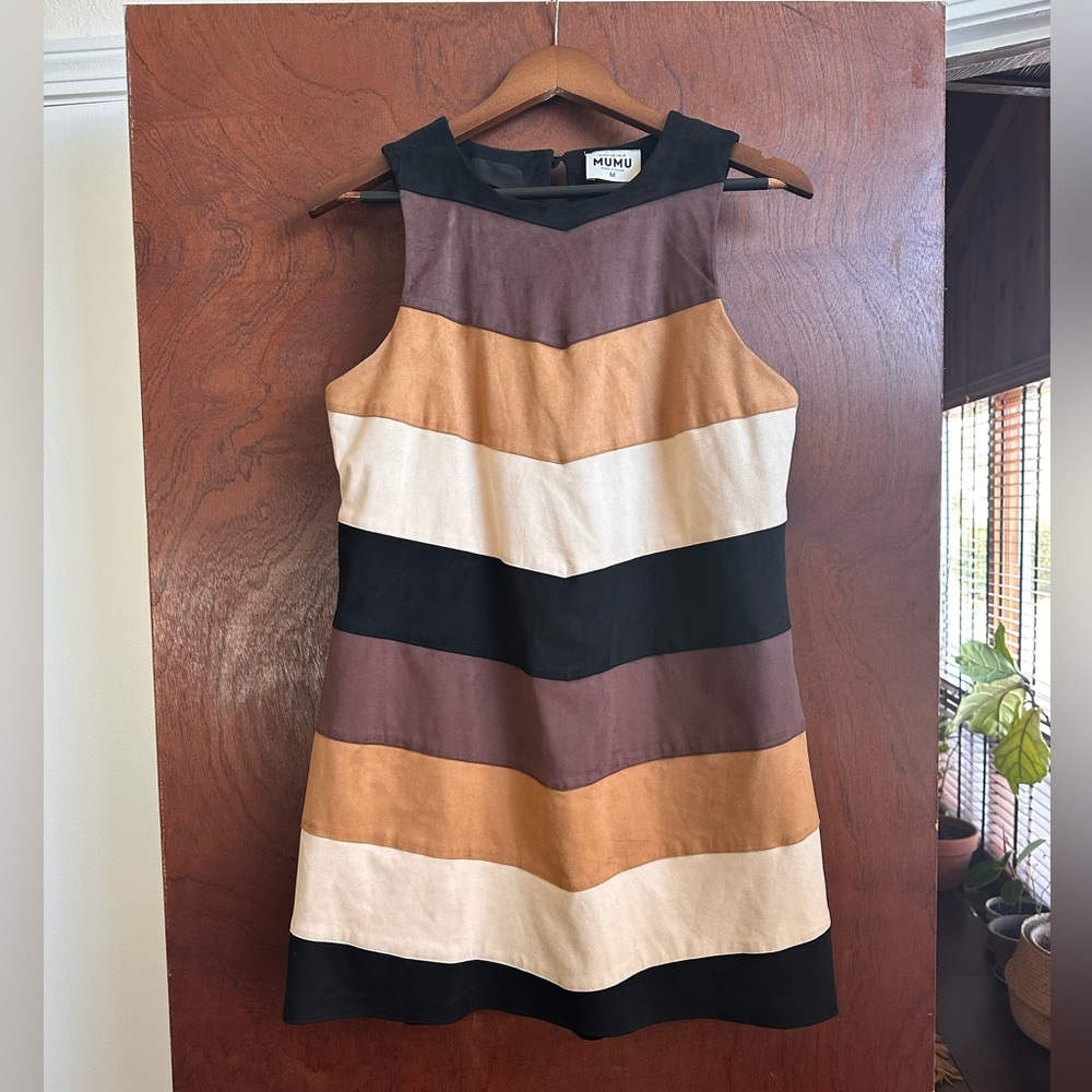 Show Me Your MuMu Chevron Striped Mini Dress - Black, Brown, Cream